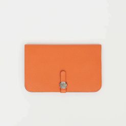 Hermes Orange Clemence Leather Dogon Travel Wallet