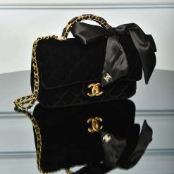 Black Mini Bag with Handle and Flap
