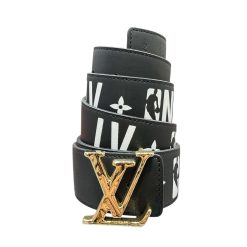 Alternative view of Black LV x NBA Logo Leather Belt – Gold Buckle | BeltActive