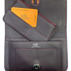 Alternative view of Hermes Burgundy Clemence Leather Dogon Travel Wallet