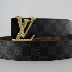 Reversible Brown & Grey Damier New Buckle Leather Belt