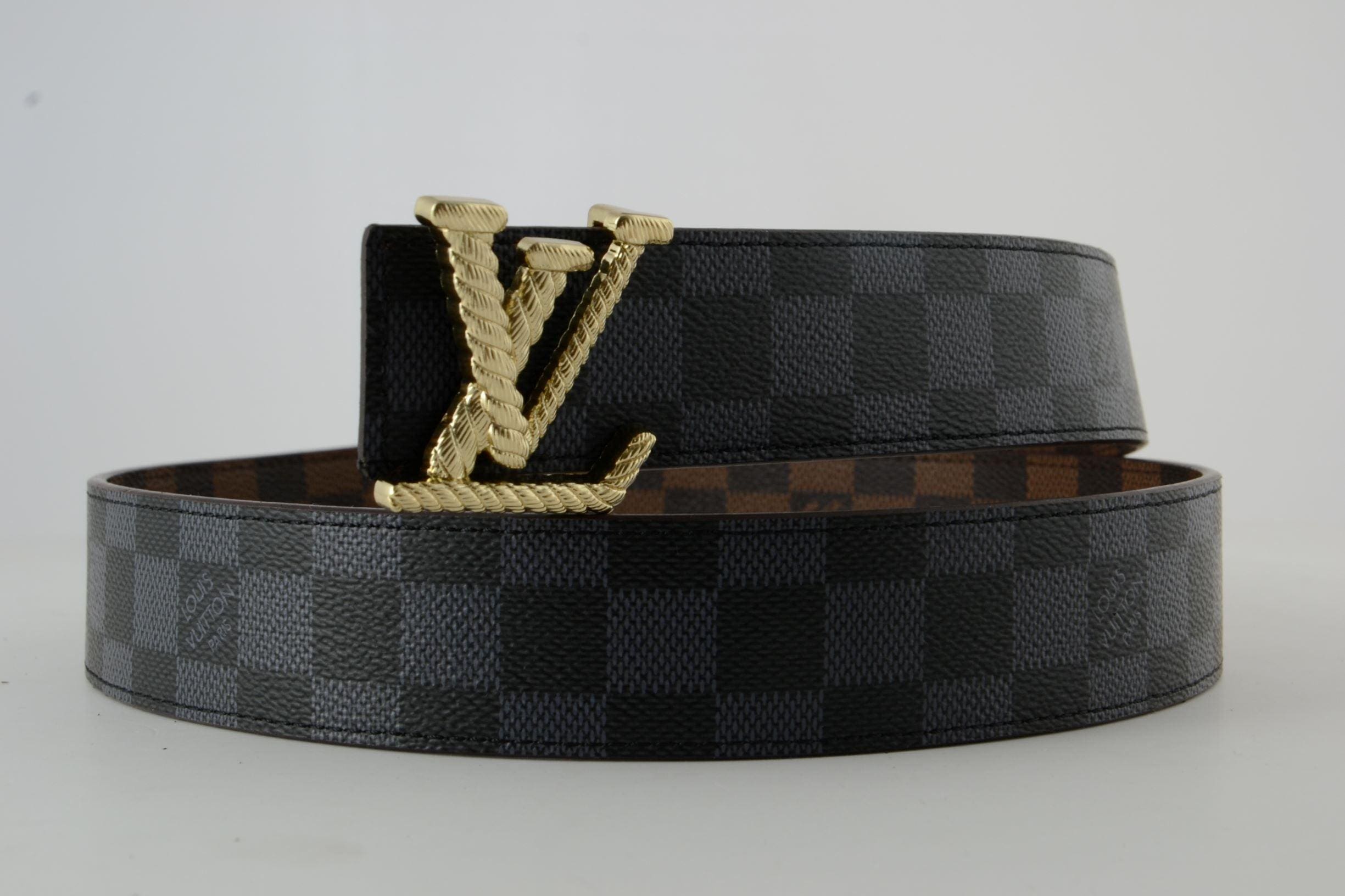 Reversible Brown & Grey Damier New Buckle Leather Belt
