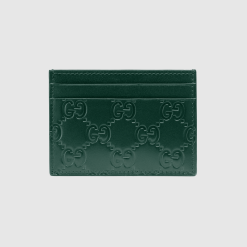 Signature leather card case green