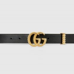 Torchon Double G Buckle Black Leather Belt