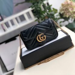 Alternative view of Gucci Marmont Matelassé Super Mini Bag Dusty Black Chevron For Women 6.2in/16.5cm 476433 DTDCT 1000