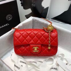 Alternative view of Chanel Flap Bag With CC Ball On Strap Small Crossbody 7.8in/ 20cm Red Gold Hardware For Women AS1787