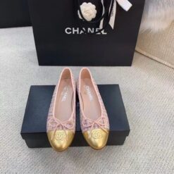 Alternative view of Chanel Ballerina Flats Tweed and Grosgrain Pink/Gold For Women, Women’s Shoes G02819