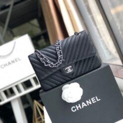 Alternative view of Chanel Chevron Classic Medium Crossbody Bag 10.2in/ 26cm Black Silver Hardware For Women