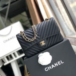 Alternative view of Chanel Chevron Classic Flap Medium Crossbody Bag 10.2in/ 26cm Black Gold Toned Hardware For Women