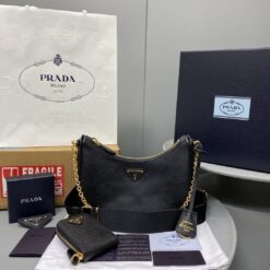 Prada Re-Edition 2005 Saffiano Shoulder Bag Black For Women, Women’s Bags 9.4in/24cm