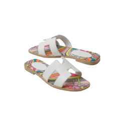 Hermes Oran Sandals White/ Multicolor For Women