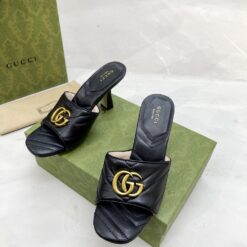 Gucci Double G Slide Sandal Chevron Matelasse Black For Women GG 674839 BKO00 1000