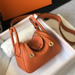 Hermes Lindy Mini Clemence Bag Orange For Women, Women’s Handbags, Shoulder And Crossbody Bags 7.5in/19cm
