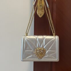 Dolce & Gabbana Large Devotion Bag In Quilted Nappa Silver For Women 10in/26cm DG