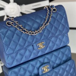 Alternative view of Chanel Classic Flap Bag Medium Crossbody 10.2in/ 26cm Blue Gold Hardware For Women