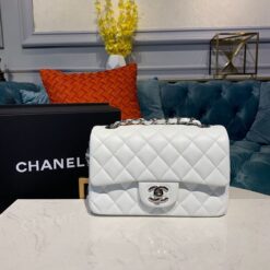 Alternative view of Chanel Classic Flap Bag Small Crossbody 7.9in/ 20cm White Silver Hardware For Women A01113