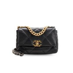 Chanel 19 Crossbody Bag 10.1in/ 26cm Black Gold Hardware For Women AS1160