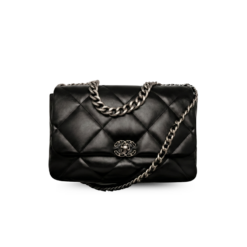 Chanel 19 Maxi Crossbody Bag 14in/36cm Black Silver Hardware For Women