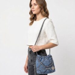 Alternative view of Chanel 22 Mini Crossbody Bag 7.8in/ 20cm Blue Silver Hardware For Women AS3980 B15833 NW287
