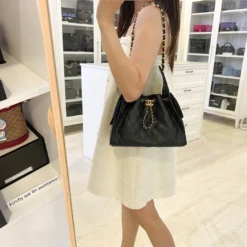 Chanel 25 Small Shoulder Bag 10.2in/ 26cm Black Gold Hardware For Women AS5293 B20304 94305