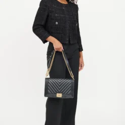 Alternative view of Chanel Boy Medium Crossbody Bag 9.8in/ 25cm Black Gold Hardware For Women A67086
