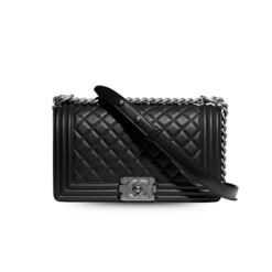 Chanel Boy Medium Crossbody Bag 9.8in/ 25cm Black Silver Hardware For Women