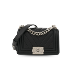 Chanel Boy Mini Crossbody Bag 7.9in/ 20cm Black Silver Hardware For Women