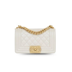 Chanel Boy Small Crossbody Bag 7.8in/ 20cm Ivory Gold Hardware For Women A67085