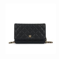 Chanel CO-CO Classic Wallet On Chain 19cm/7.5in Gold Toned Hardware For Women Black