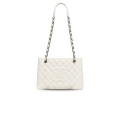 Chanel Chain Tote Shoulder Bag White For Women 13in / 33cm A50995