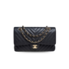Chanel Chevron Classic Flap Medium Crossbody Bag 10.2in/ 26cm Black Gold Toned Hardware For Women