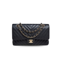 Chanel Chevron Classic Flap Medium Crossbody Bag 10.2in/ 26cm Black Gold Toned Hardware For Women