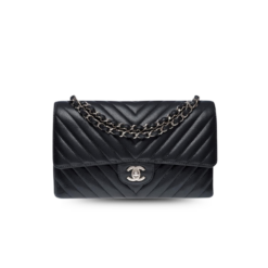 Chanel Chevron Classic Medium Crossbody Bag 10.2in/ 26cm Black Silver Hardware For Women