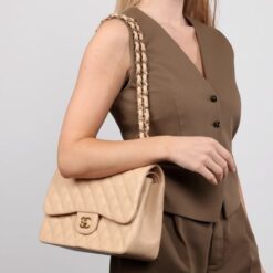 Alternative view of Chanel Classic Double Flap Bag Medium Crossbody 9.9in/ 25.5cm Beige Gold Hardware For Women
