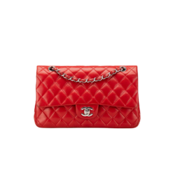 Chanel Classic Crossbody Bag 9.9in/ 25.5cm Red Silver Hardware For Women