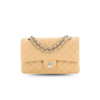 Chanel Classic Double Flap Bag Medium Crossbody 10.2in/ 26cm Beige Silver Hardware For Women