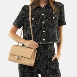 Alternative view of Chanel Classic Double Flap Bag Medium Crossbody 10.2in/ 26cm Beige Silver Hardware For Women