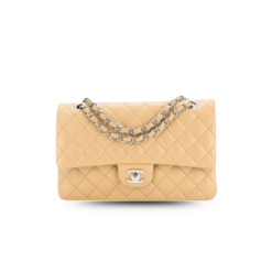Chanel Classic Double Flap Bag Medium Crossbody 10.2in/ 26cm Beige Silver Hardware For Women