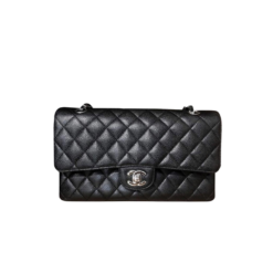 Chanel Classic Double Flap Bag Medium Crossbody 10.2in/ 26cm Black Silver Hardware For Women A01112