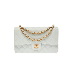Chanel Classic Double Flap Bag Medium Crossbody 10.2in/ 26cm White Gold Hardware For Women A01112