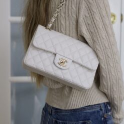 Alternative view of Chanel Classic Double Flap Bag Medium Crossbody 10.2in/ 26cm White Gold Hardware For Women A01112