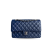 Chanel Classic Double Flap Bag Medium Crossbody 10.2in/26cm Navy Blue Silver Hardware For Women A01112