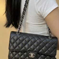 Alternative view of Chanel Classic Double Flap Bag Medium Crossbody 10.2in/ 26cm Black Silver Hardware For Women A01112