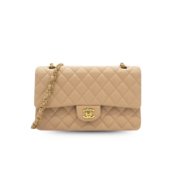 Chanel Classic Double Flap Bag Medium Crossbody 9.9in/ 25.5cm Beige Gold Hardware For Women