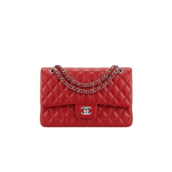 Chanel Classic Double Flap Bag Medium Crossbody 9.9in/ 25.5cm Red Silver Hardware For Women A01112