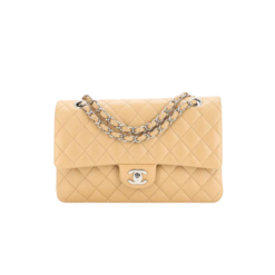 Chanel Classic Flap Bag Crossbody 10.2in/ 26cm Beige Silver Hardware For Women A01112