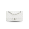 Chanel Classic Flap Bag Medium Crossbody 10in/ 25.5cm White Silver Hardware For Women