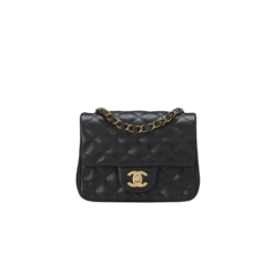 Chanel Classic Flap Bag Mini Crossbody 6.7in/ 17cm Black Gold Hardware For Women