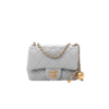 Chanel Classic Flap Bag With Charm Chain Mini Crossbody 7in/ 17cm Grey Gold Hardware For Women