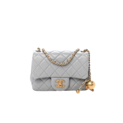 Chanel Classic Flap Bag With Charm Chain Mini Crossbody 7in/ 17cm Grey Gold Hardware For Women